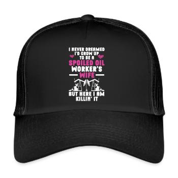 Oilfield Worker Rig Roughneck Oilfield Woman - Trucker Cap - black/black - Front