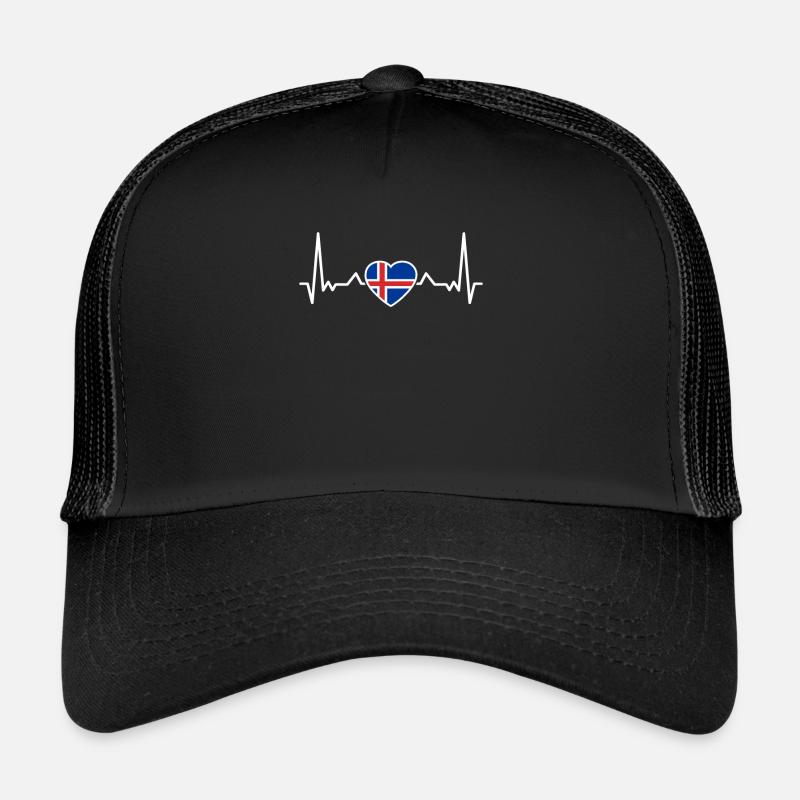 Island Herzschlag Isländische Flagge Isländer - Trucker Cap - Schwarz/Schwarz