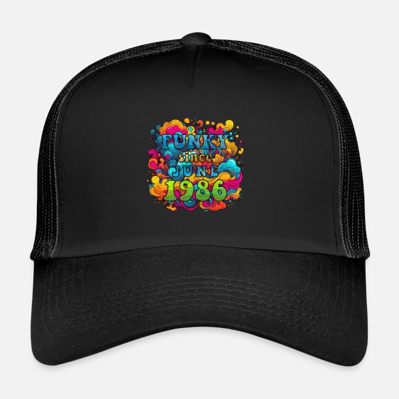 Funky Geburtstag: Juni 1986 - Psychadelic - Trucker Cap - Schwarz/Schwarz