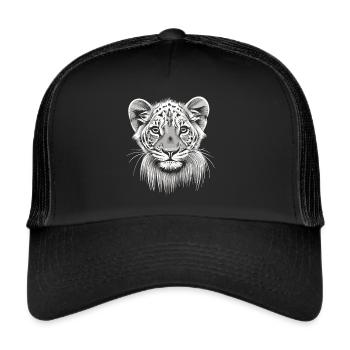 Winzige Wildheit: Das Weißlöwen-Baby im Porträt - Trucker Cap - Schwarz/Schwarz - Vorne