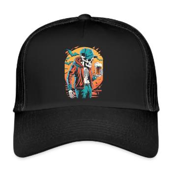 Halloween beer enjoyment with skeleton, the festival awakens - Trucker Cap - black/black - Front