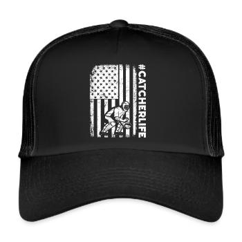 Baseballfänger Baseballspieler Pitcher - Trucker Cap - Schwarz/Schwarz - Vorne