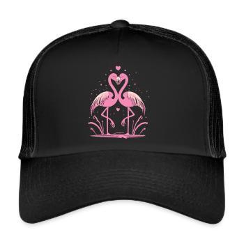 Flamingo Verbundenheit - Für immer miteinander - Trucker Cap - Schwarz/Schwarz - Vorne