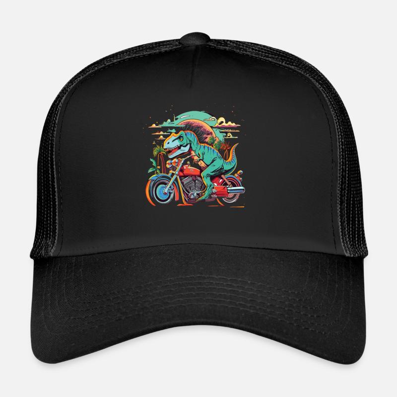 T-Rex rides a motorcycle Trucker Cap