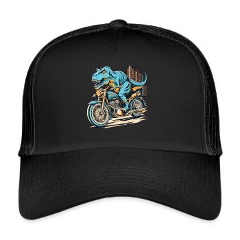 TRex fährt Motorrad - Trucker Cap - Schwarz/Schwarz - Vorne