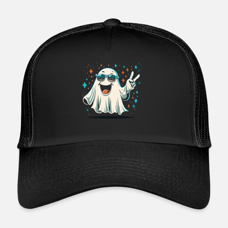 Ghostly Peace: A Peaceful Halloween Message Trucker Cap