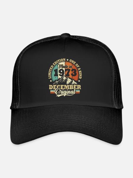 Cadeau Anniversaire Rétro Vintage 1973 Décembre - Casquette trucker  - noir/noir - Devant