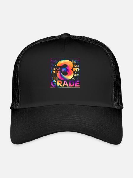 Tie Dye 3rd Grade Third Typography Team Students - Trucker Cap - black/black - Front