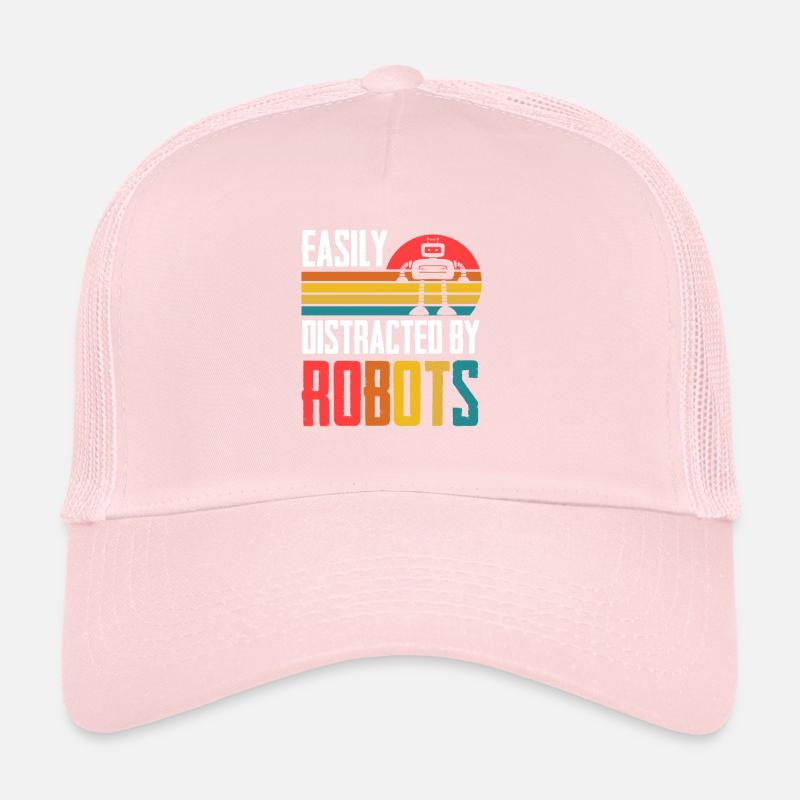 Retro Funny Easily Distracted By Robots Vintage Ro Trucker Cap