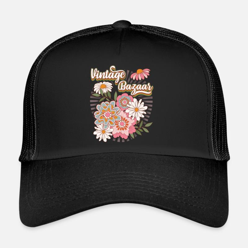70s Flowers, Flower Power Design 1970's - Trucker Cap - black/black