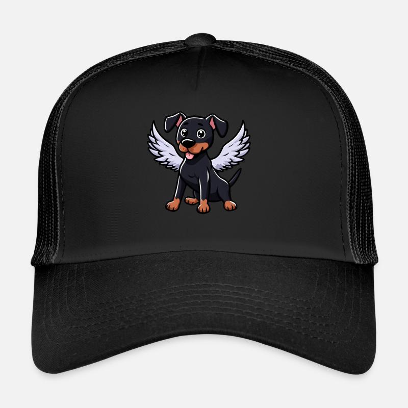 Engel Dobermann, Comic-Hund, Süße Illustration - Trucker Cap - Schwarz/Schwarz