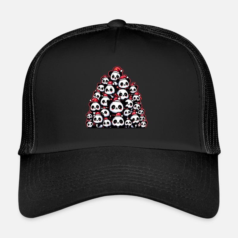 Panda süß Weihnachten Weihnachtsbaum - Trucker Cap - Schwarz/Schwarz