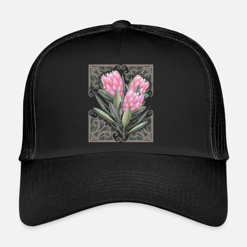 Protea vintage botanische Illustration, Blumen Trucker Cap