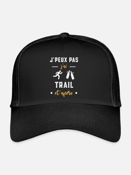 je peux pas j'ai trail apéro humour - Casquette trucker  - noir/noir - Devant