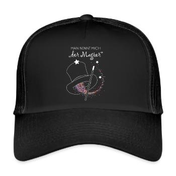 Magier Illusionist Straßenmagier Zaubershow - Trucker Cap - Schwarz/Schwarz - Vorne