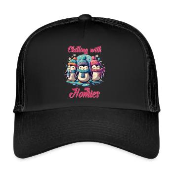 Winter Homies - Plaisir des pingouins dans la neige - Casquette trucker  - noir/noir - Devant