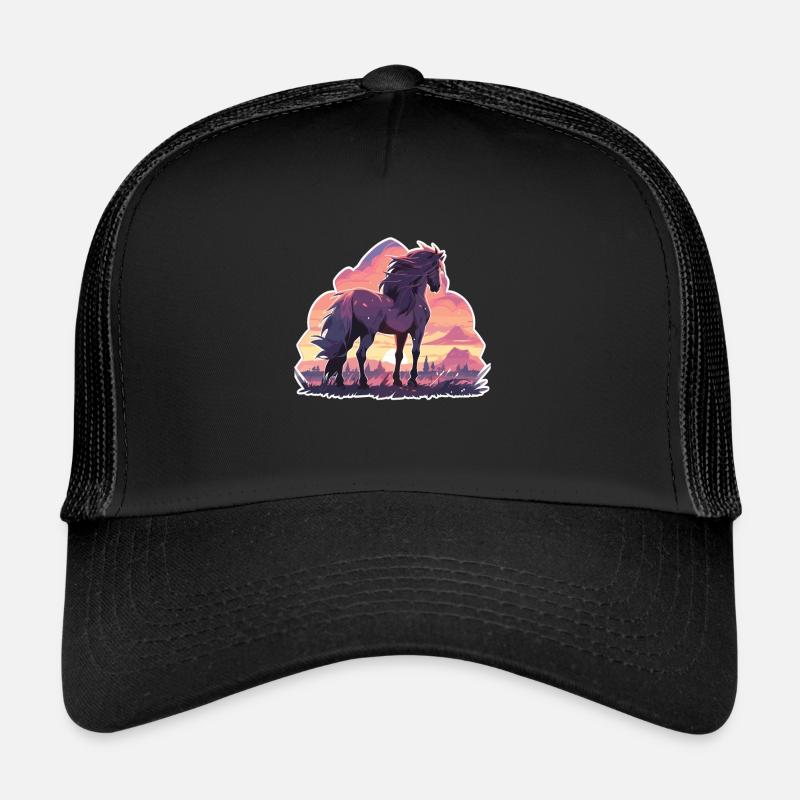 Chevaux, Cheval Noir, Cheval, Coucher De Soleil Casquette trucker 