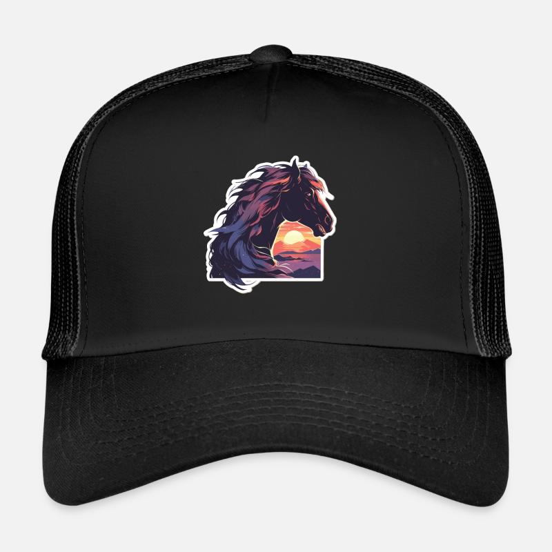 Pferde Schwarzes Pferd Pferd Sonnenuntergang Trucker Cap