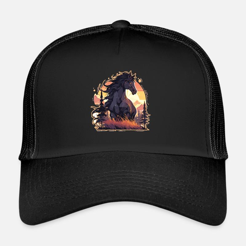 Chevaux, Cheval Noir, Cheval, Coucher De Soleil Casquette trucker 