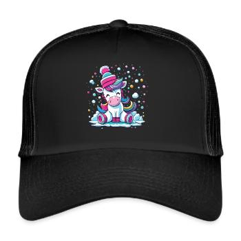 Licorne givrée - Noël magique dans la neige - Casquette trucker  - noir/noir - Devant