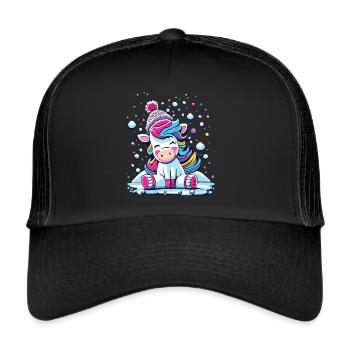 Licorne enchantée enneigée - Neige brillante festive - Casquette trucker  - noir/noir - Devant