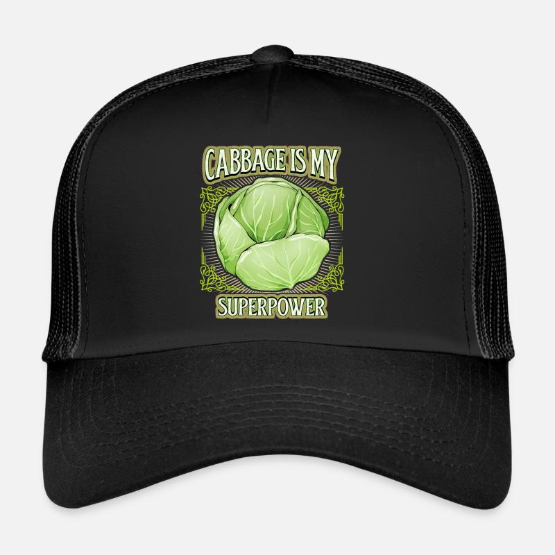 Kohl, Weißkohl, Sauerkraut, lustiger Comic Spruch - Trucker Cap - Schwarz/Schwarz