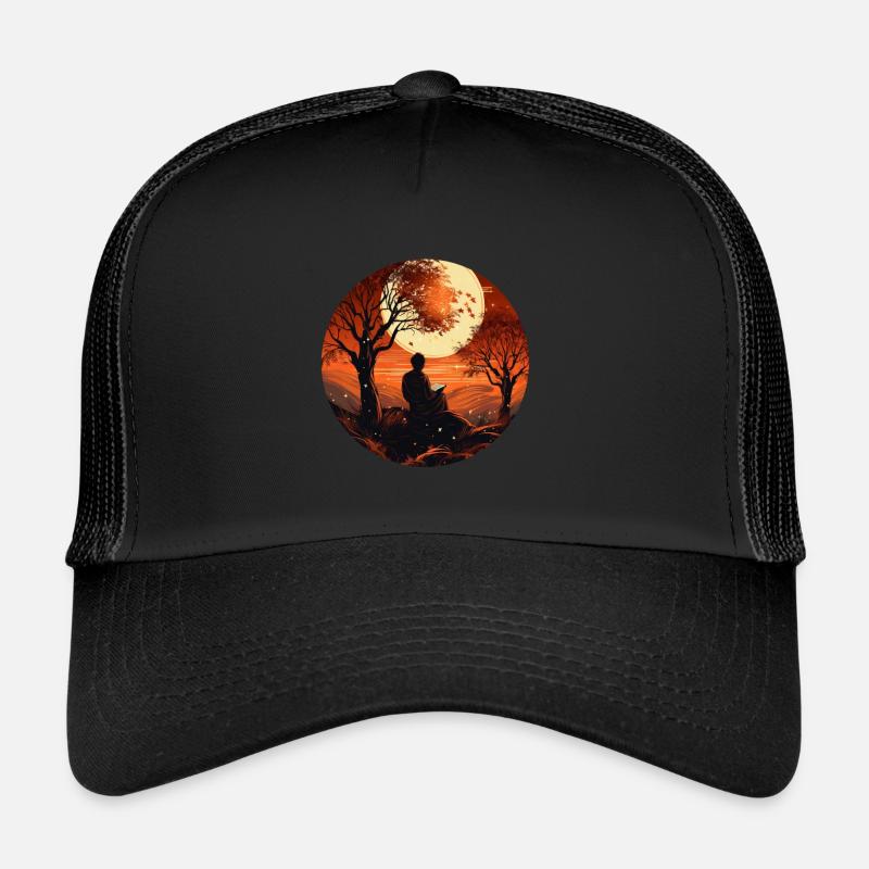 Herbstliche Lesezeit im Sonnenuntergang - Trucker Cap - Schwarz/Schwarz