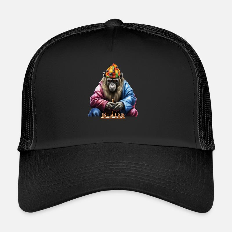 Chimpanzee playing chess art, monkey chess Trucker Cap
