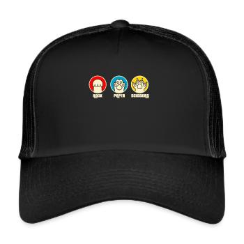 Rockpapierschere Handspiel Lustige Katzenkinder - Trucker Cap - Schwarz/Schwarz - Vorne