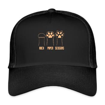 Rockpapierschere Handspiel Lustige Katzenkinder - Trucker Cap - Schwarz/Schwarz - Vorne