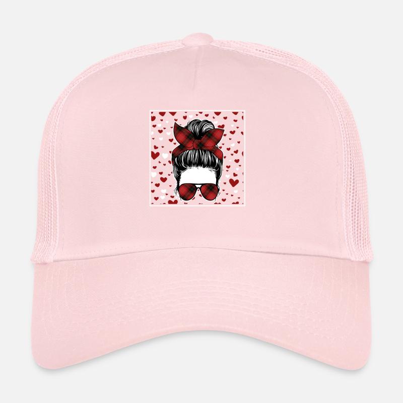 Fille Messy Chignon Buffalo Rouge Plaid Casquette trucker 