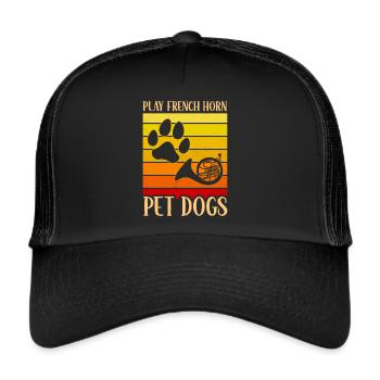 Französischer Hornhund -Spieler Hornist Messing - Trucker Cap - Schwarz/Schwarz - Vorne