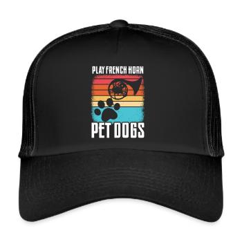 Französischer Hornhund -Spieler Hornist Messing - Trucker Cap - Schwarz/Schwarz - Vorne