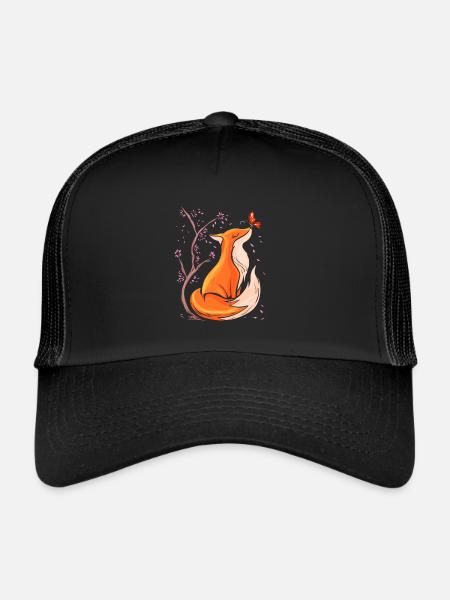 Cute Fox with Flowers Foxes Gift Nature - Trucker Cap - black/black - Front