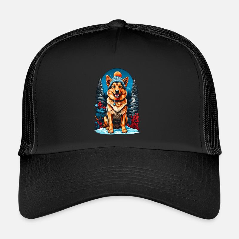 German Shepherd With Winter Hat Happier Trucker Cap