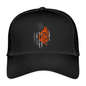 Joueur de cor français Corniste de cuivres - Casquette trucker  - noir/noir - Devant
