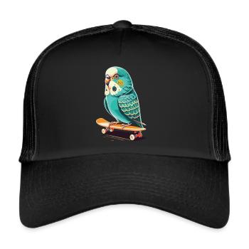 Skatepark Budgie: Colorful Skateboarding Action - Trucker Cap - black/black - Front