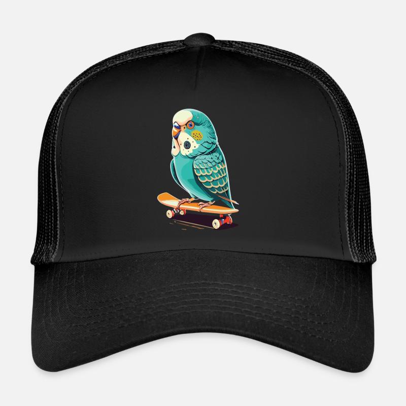 Skatepark-Budgie: Bunte Skateboard-Action Trucker Cap