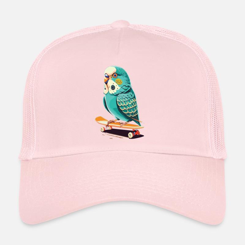 Skatepark-Budgie: Bunte Skateboard-Action Trucker Cap
