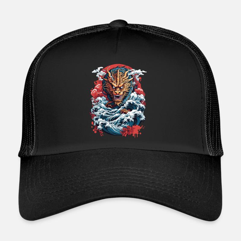 Japanese Ukiyo-E Art Style Dragon Retro Design Trucker Cap