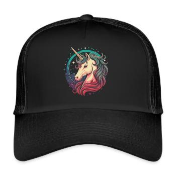 Night Magic: Unicorn in Comic Style - Trucker Cap - black/black - Front