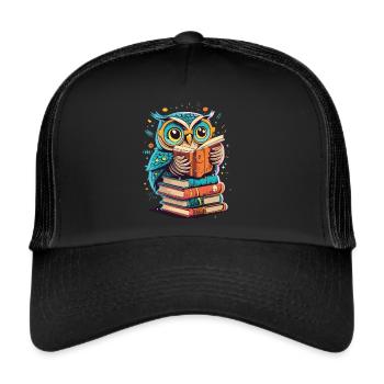 Weise Eule im Leseparadies: Einzigartiges Design - Trucker Cap - Schwarz/Schwarz - Vorne