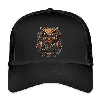 Intriguing Steampunk Owl: Unique Design - Trucker Cap - black/black - Front
