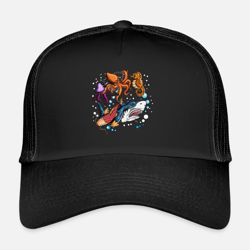 Conception De Poissons, Créature Marine, Poisson, Requin, Méduse, Poulpe Casquette trucker 