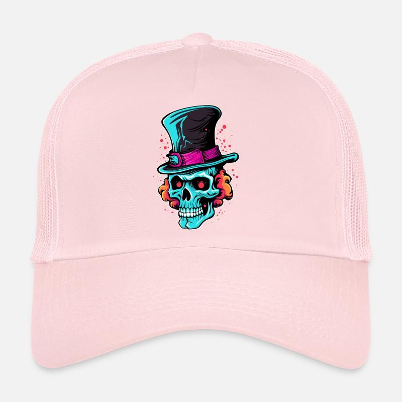 Colorful Abstract Skull with Top Hat Trucker Cap