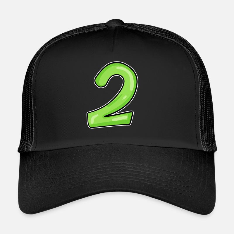 2 - Zahl - Nummer Zwei - 2 grün - Trucker Cap - Schwarz/Schwarz