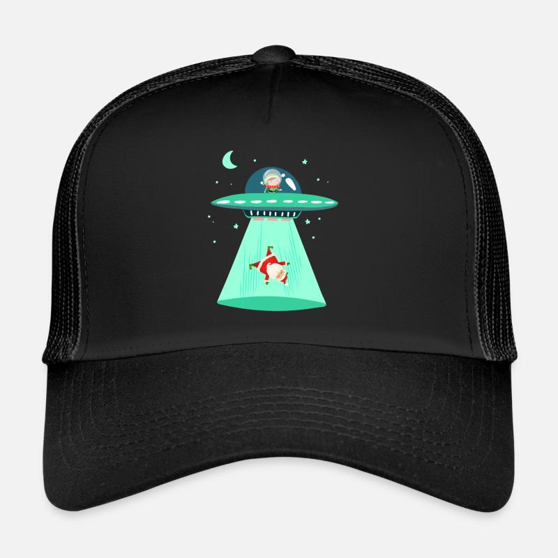 Elf entführt den Weihnachtsmann in einem UFO - Trucker Cap - Schwarz/Schwarz