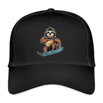 Adrenaline junkie sloth on the snowboard - Trucker Cap - black/black - Front