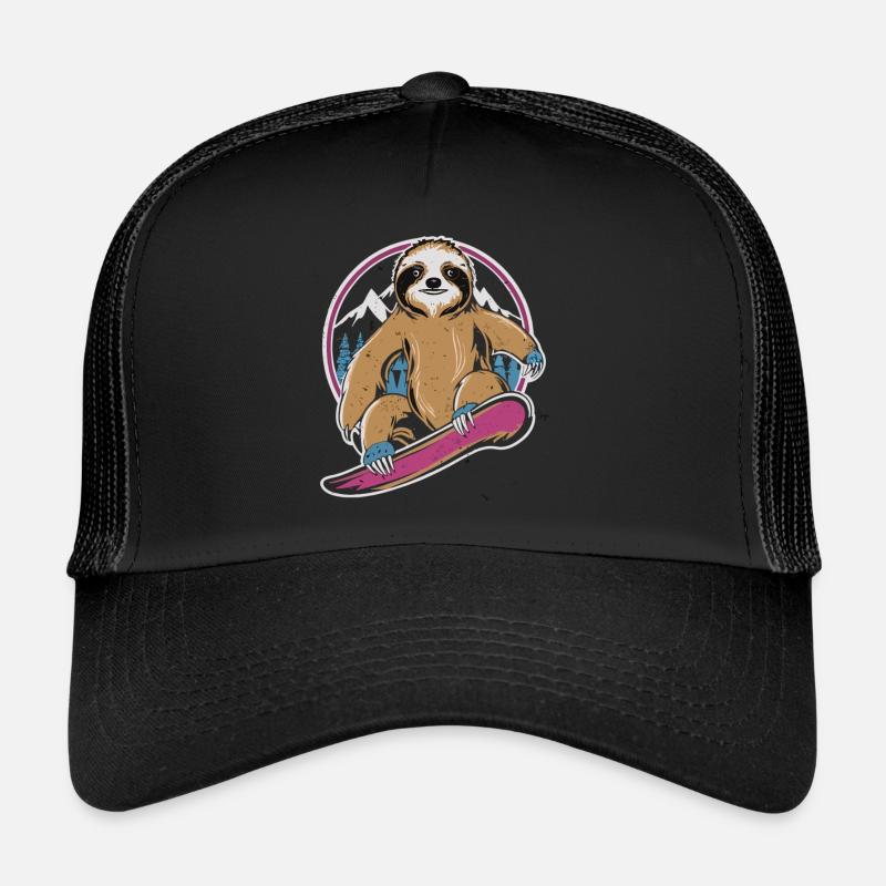 Snowboard-Sensation: Das coole Faultier - Trucker Cap - Schwarz/Schwarz