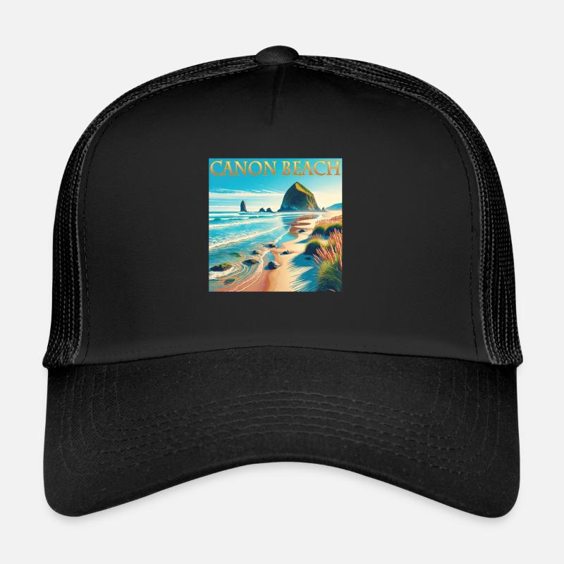 Cannon Beach Oregon Strandurlaub Design - Trucker Cap - Schwarz/Schwarz